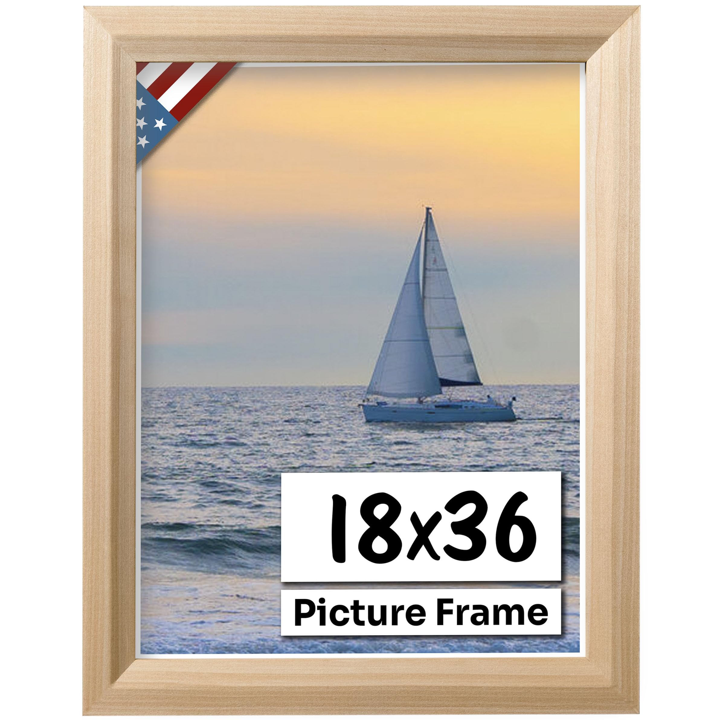 US Art Unfinished Raw Wood 18x36 Picture Frame Beveled .84" Inch Wide - Unfinished Raw Wood Wall Decor Handmade Solid Wood Frames with Preinstalled