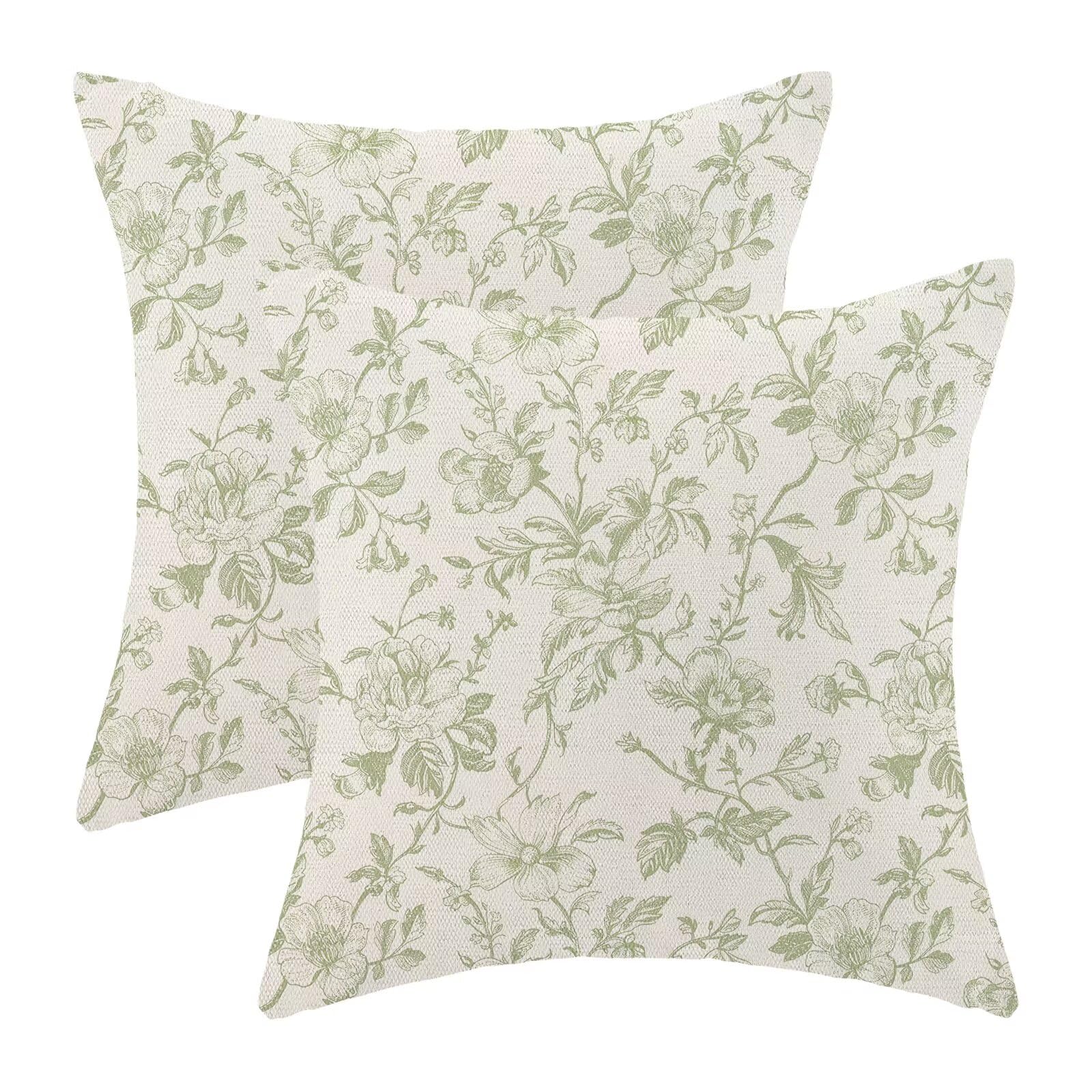 AEIOAE Sage Green Floral Pillow Covers 20 x 20 Inch Set of 2, Vintage Chinoiserie Flower Decorative Throw Pillow Covers Outdoor Linen Farmhouse Decor