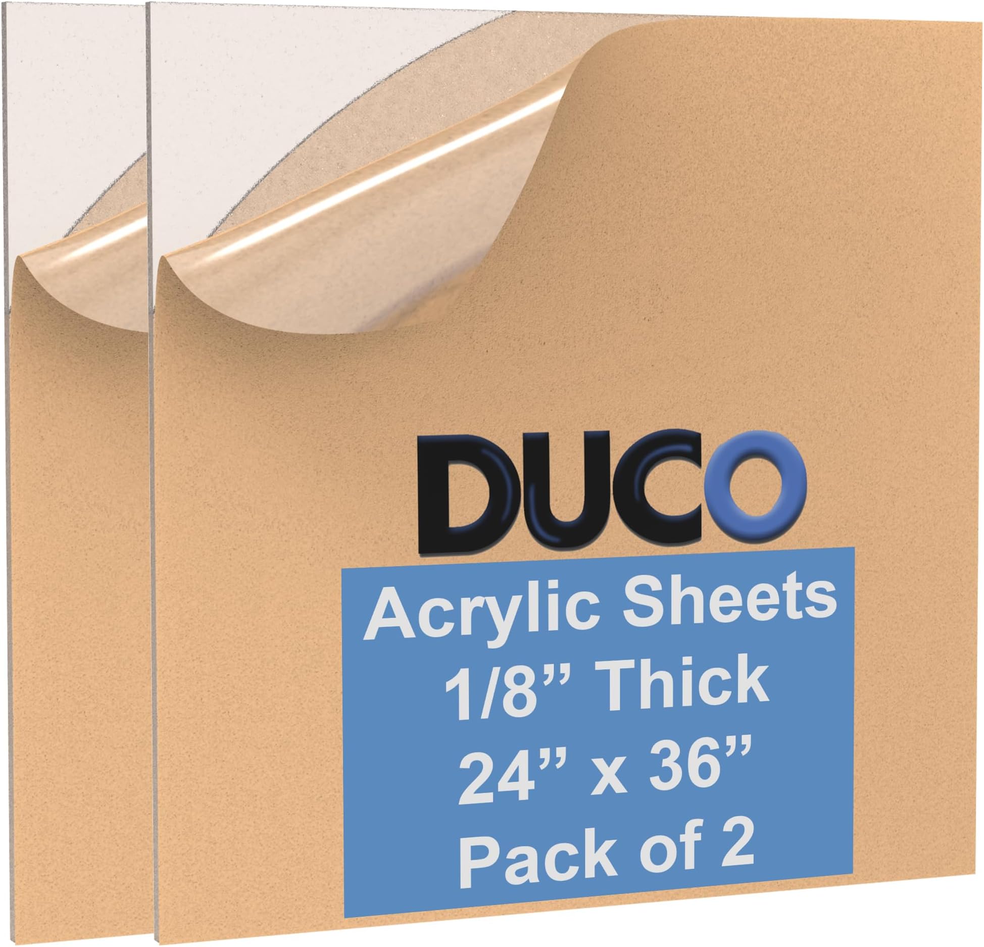 Duco USA-Made Clear Cast Acrylic Sheet 1/8 Inch Thick 24" x 36" - 2 Pack of Transparent Plexiglass Sheet - Lightweight Acrylic Board for Window Replacements, Displays, Signs, and More