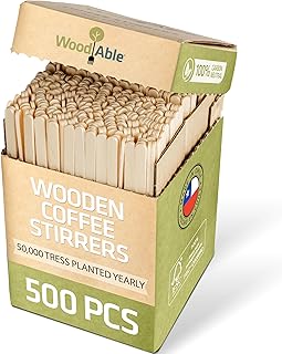 5.5 Inch Wooden Coffee Stirrers, 500 Count, Disposable & Compostable Woo...