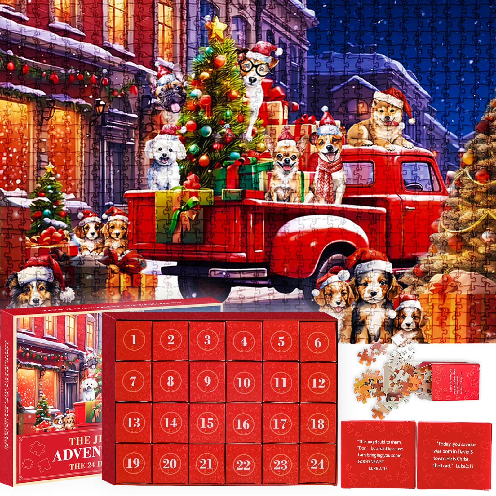 EggSun Christmas Jigsaw Puzzle Advent Calendar Gift Countdown 24 Family Members 1008PCS,Christian Countdown to Christmas Gift Ideas for Adults and Kids,Xmas Christmas Home Decoration Dogs Family