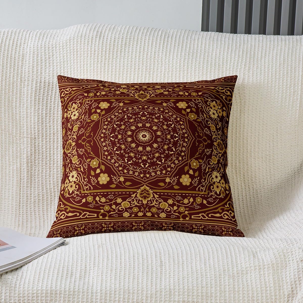 Pack of 4 Retro Floral Throw Pillow Covers 20x20 Tribal Exotic Pillow Covers Boho Antique Fashion Retro Red Yellow Cushion Covers Vintage Bohemian Fashion Cushion Cases for Women Men