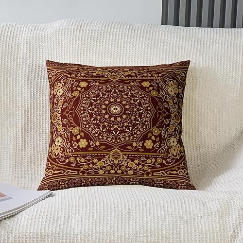 Miniatura 2 de Paquete de 4 fundas de almohada retro florales de 18 x 18 pulgadas, fundas de almohada tribales exóticas, estilo bohemio, antiguo, retro, rojo y