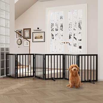 Semiocthome Freestanding Bamboo Baby & Pet Gate Dog and Cat Gate for Doors Stair Gate for Puppies Foldable Safety Gate Black