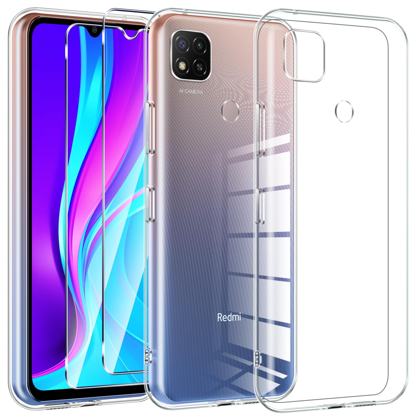 Custodia A Libro Con Specchio Per Xiaomi Redmi 9C (NFC) - Argento, Con Supporto E Wake/sleep