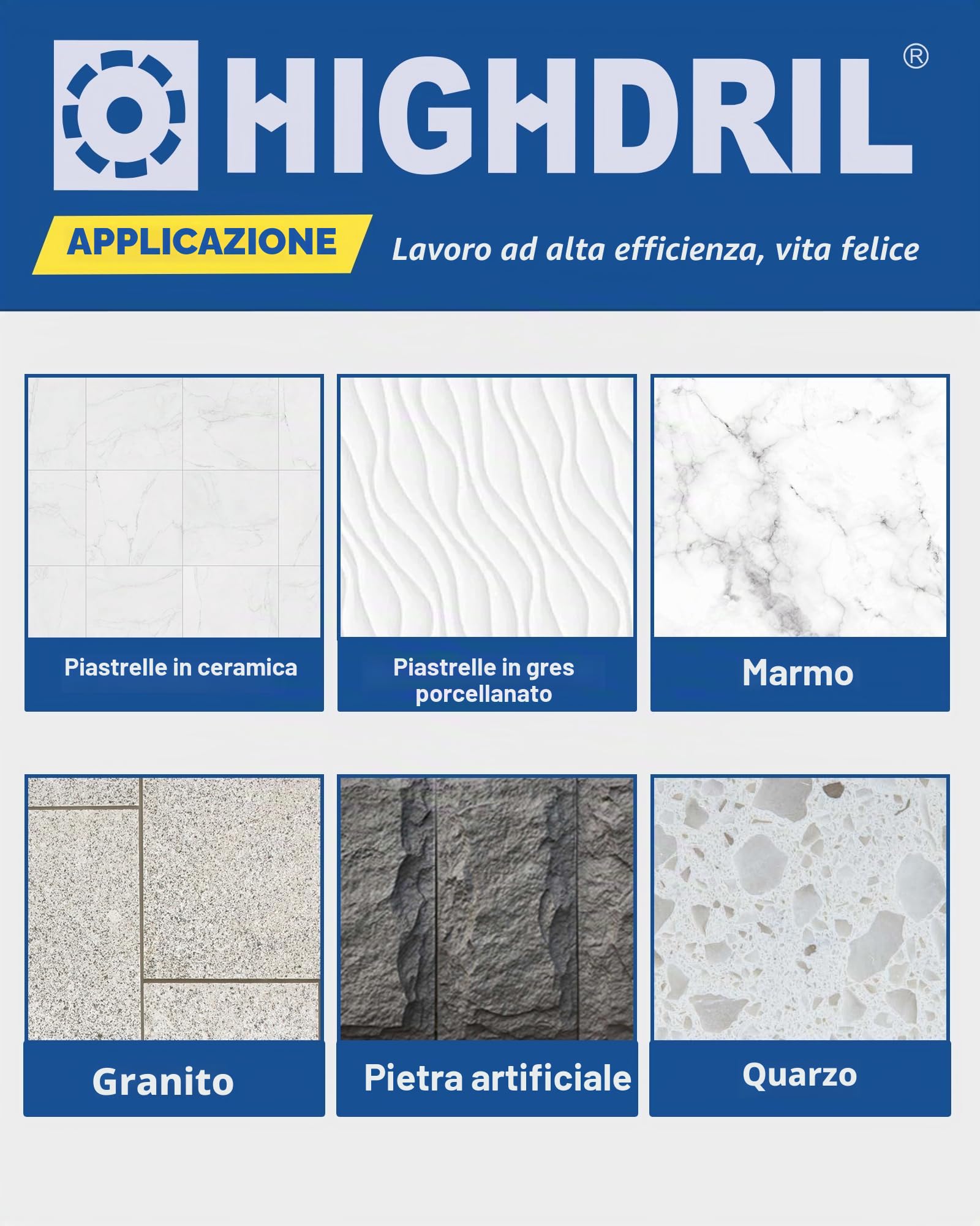 HIGHDRIL Sega a Tazza Diamantata 12 Pezzi-Punta Diamantata 6/8/10/25/35/50/68/110mm con Fresa Smussatura 50mm,Fresa Dito 20mm,Adattatore,Disco per Piastrelle,Porcellana,Ceramica,Granito,Marmo