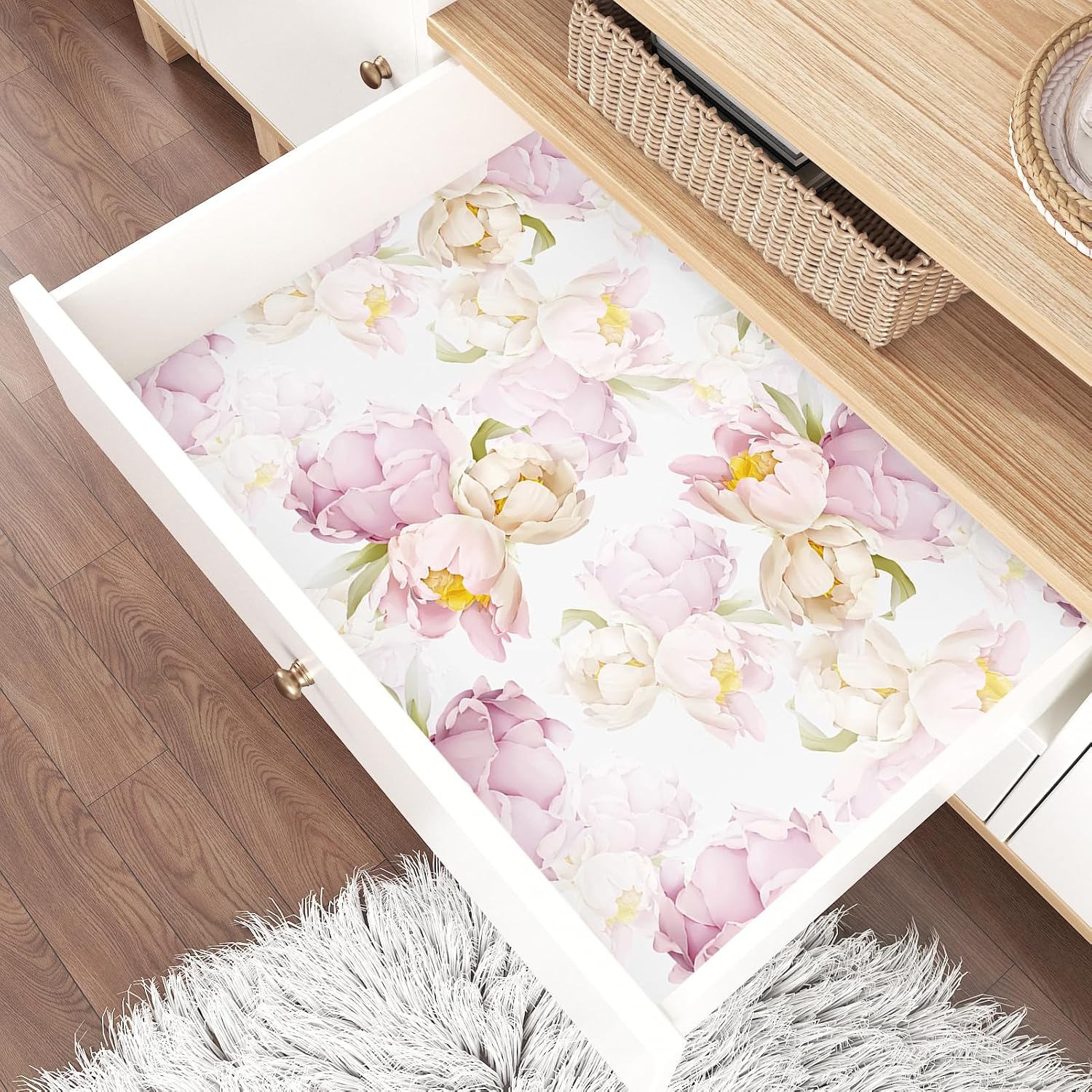 Pink Floral Peel and Stick Wallpaper Floral Contact Paper for Cabinets and Drawers Lavender Stick on Wallpaper for Bathroom Bedroom Removable Self Adhesive Pink Flower Wall Paper 17.5"x102"