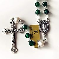 Vista 4 de elegantmedical Cuentas de ágata verde hechas a mano y perla real católica guadalupe rosario collar cruz, Perla