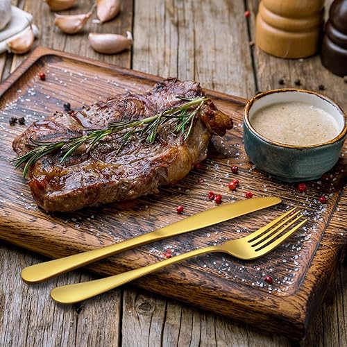 Miniatura 6 de Juego de cubiertos dorados de 60 piezas, juego de cubiertos de acero inoxidable para 12, juego de cubiertos dorados incluye tenedores, cucharas,