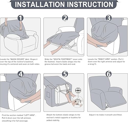 Miniatura 7 de Fundas para sillas reclinables con aspecto de cuero, funda elástica de 4 piezas, funda suave para silla reclinable, protector de muebles lavable