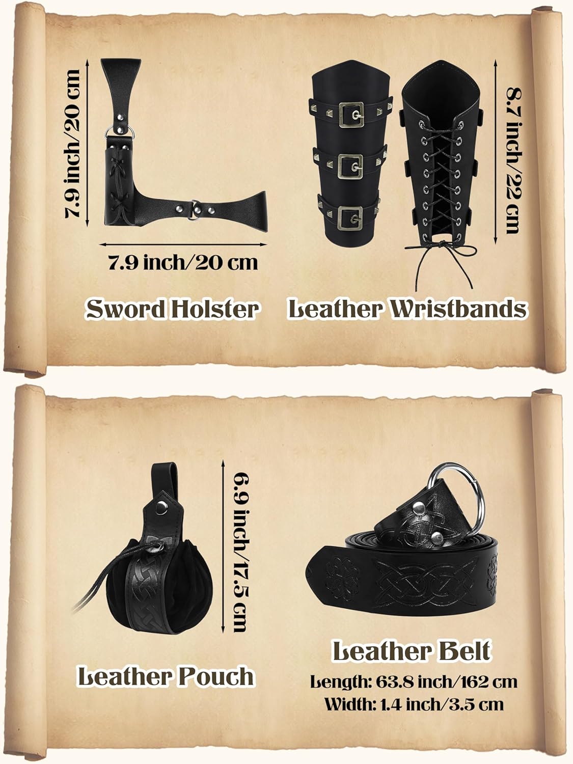 SOMSOC 9 Piece Halloween Men's Renaissance Viking Costume Set Medieval Shirt Pants Vest Scarf Bracer Belt Pouch Shoulder Cape - Image 5