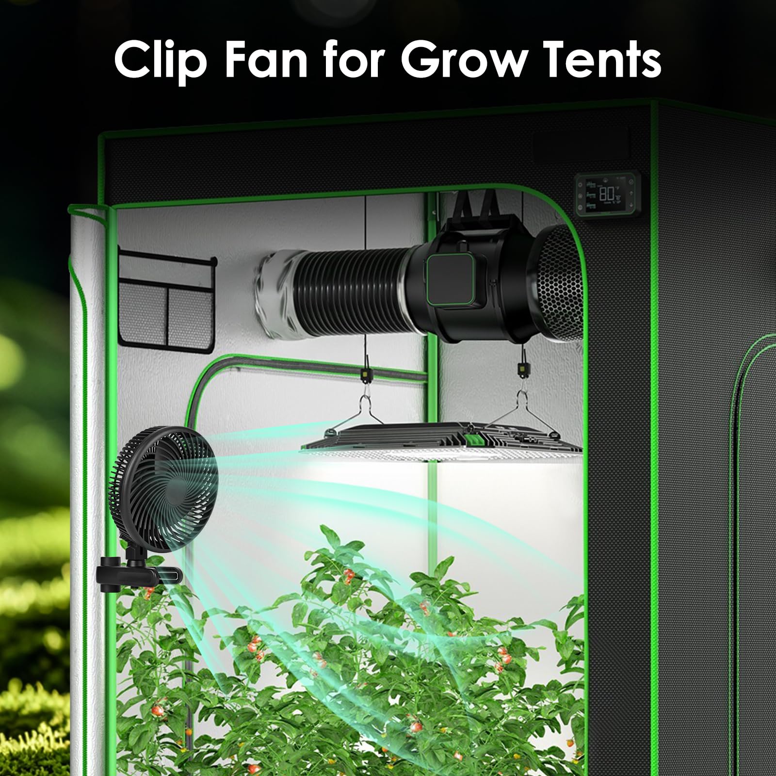 Ventilador de Clip, 10 Velocidades Ventilador Grow, Motor EC Ventilador para Armario de Cultivo Grow