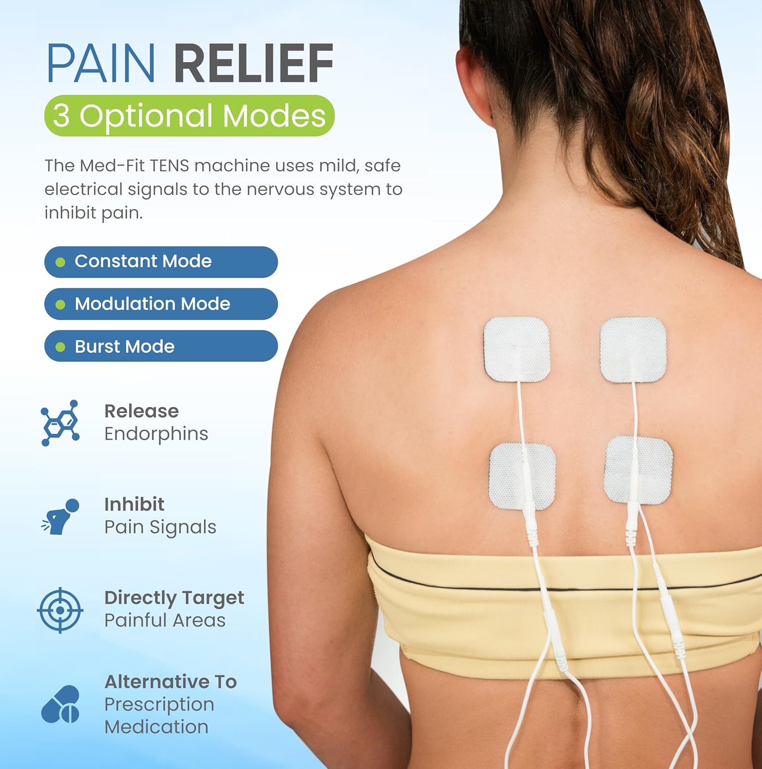 Electrode placement on a person's back for pain relief