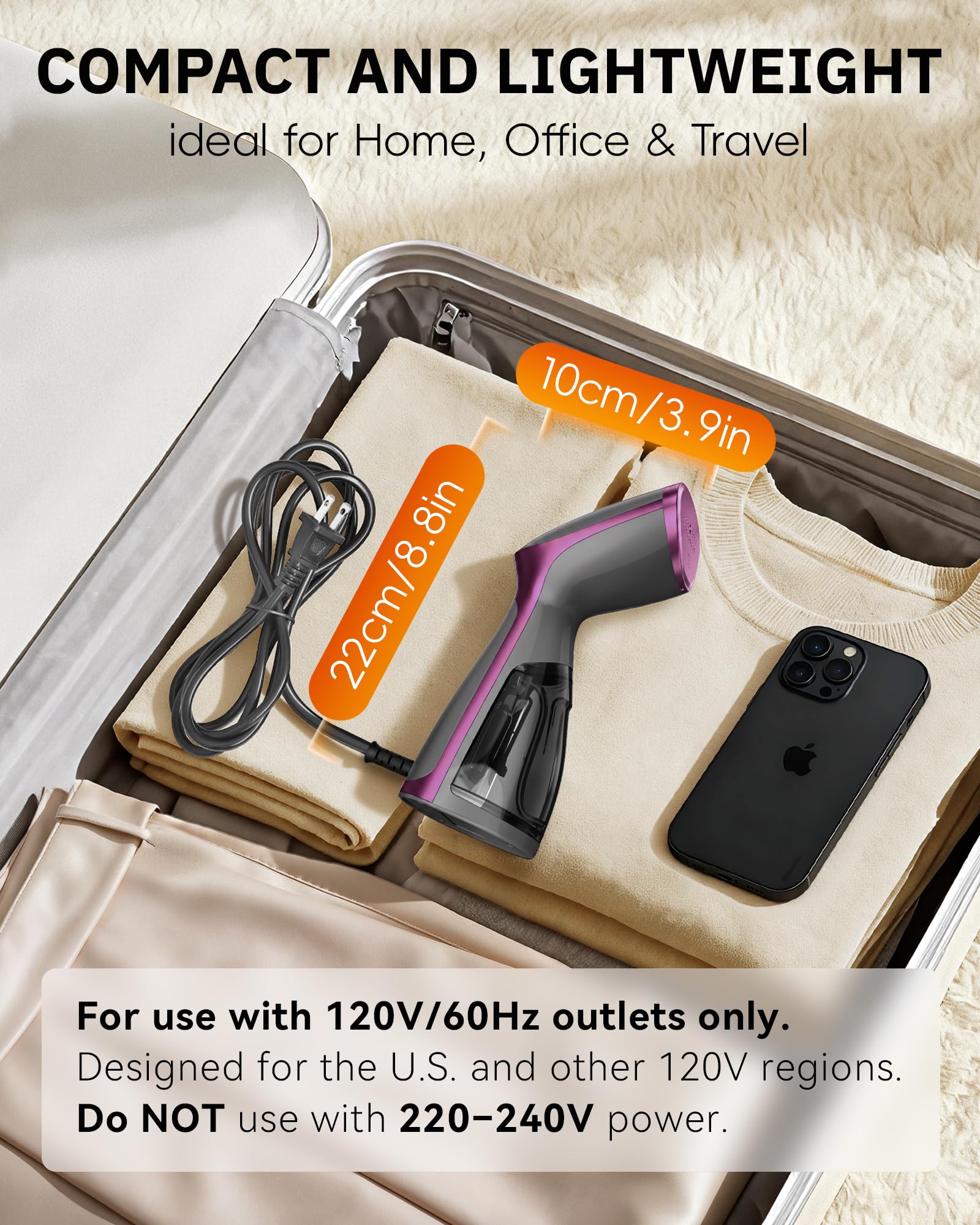 OGHom Portable Travel Handheld Steamer for Clothes, Garment Wrinkle Remover view 5