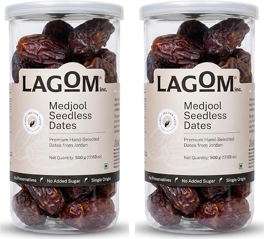 Lagom Medjool Seedless Dates 1 kg | Premium Pitted Jordan Dates | Soft, Juicy &amp; Naturally Sweet | No Added Sugar, No Prese...