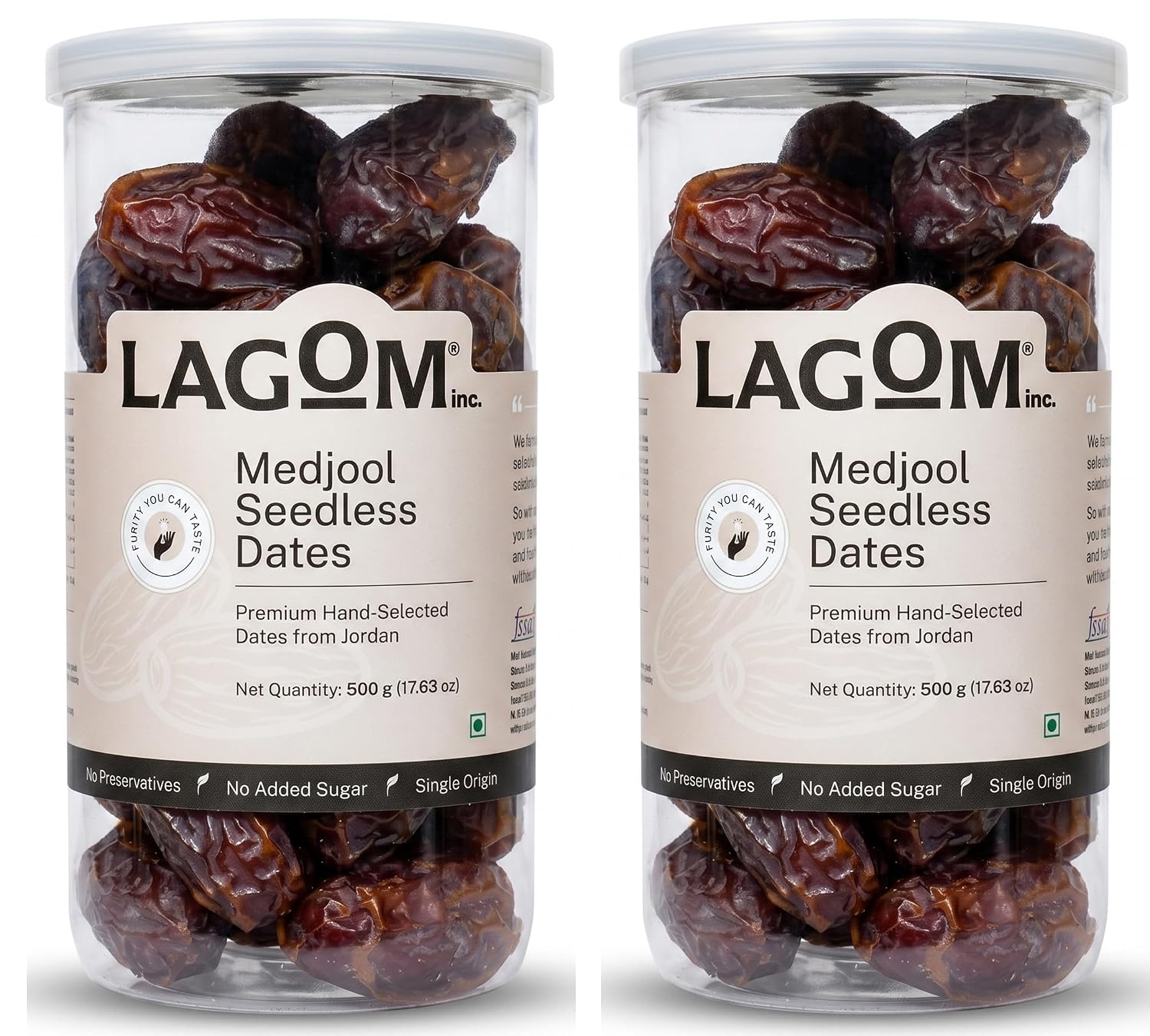 Lagom Medjool Seedless Dates 1 kg | Premium Pitted Jordan Dates | Soft, Juicy & Naturally Sweet | No Added Sugar, No Prese...
