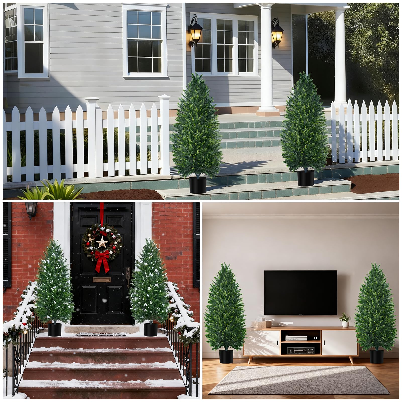 Grooy Lot de 2 arbres topiaires artificiels en cèdre de 1,2 m, lot de 2 plantes artificielles à feuilles persistantes en pot pour intérieur et extérieur, décoration d'intérieur, jardin, porche