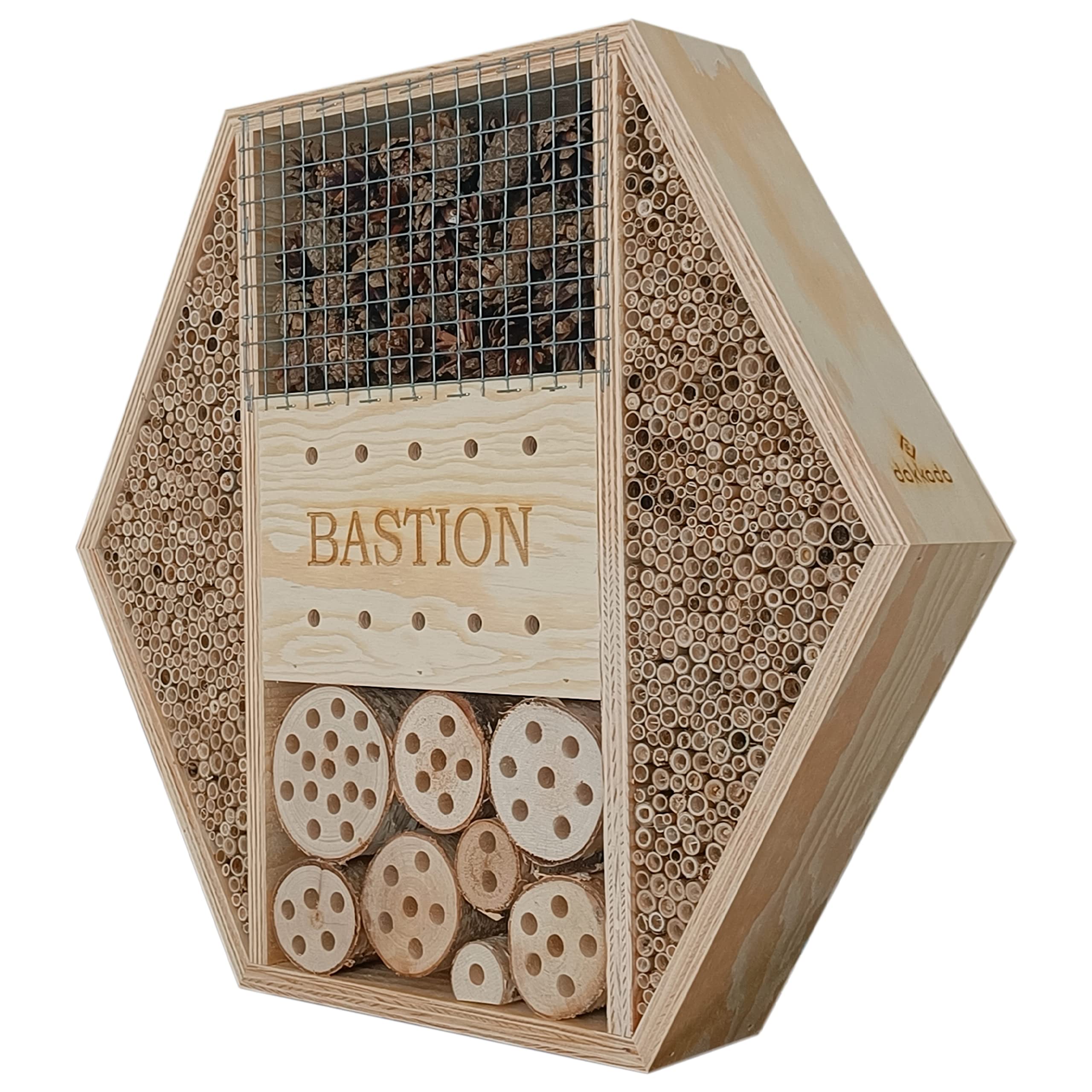 Dokkodo Insektenhotel Bastion XL – Bienenhotel aus europäischem Holz – 46,5 × 8 × 40 cm – Wetterfest & handgefertigt – Für Wildbienen im Garten