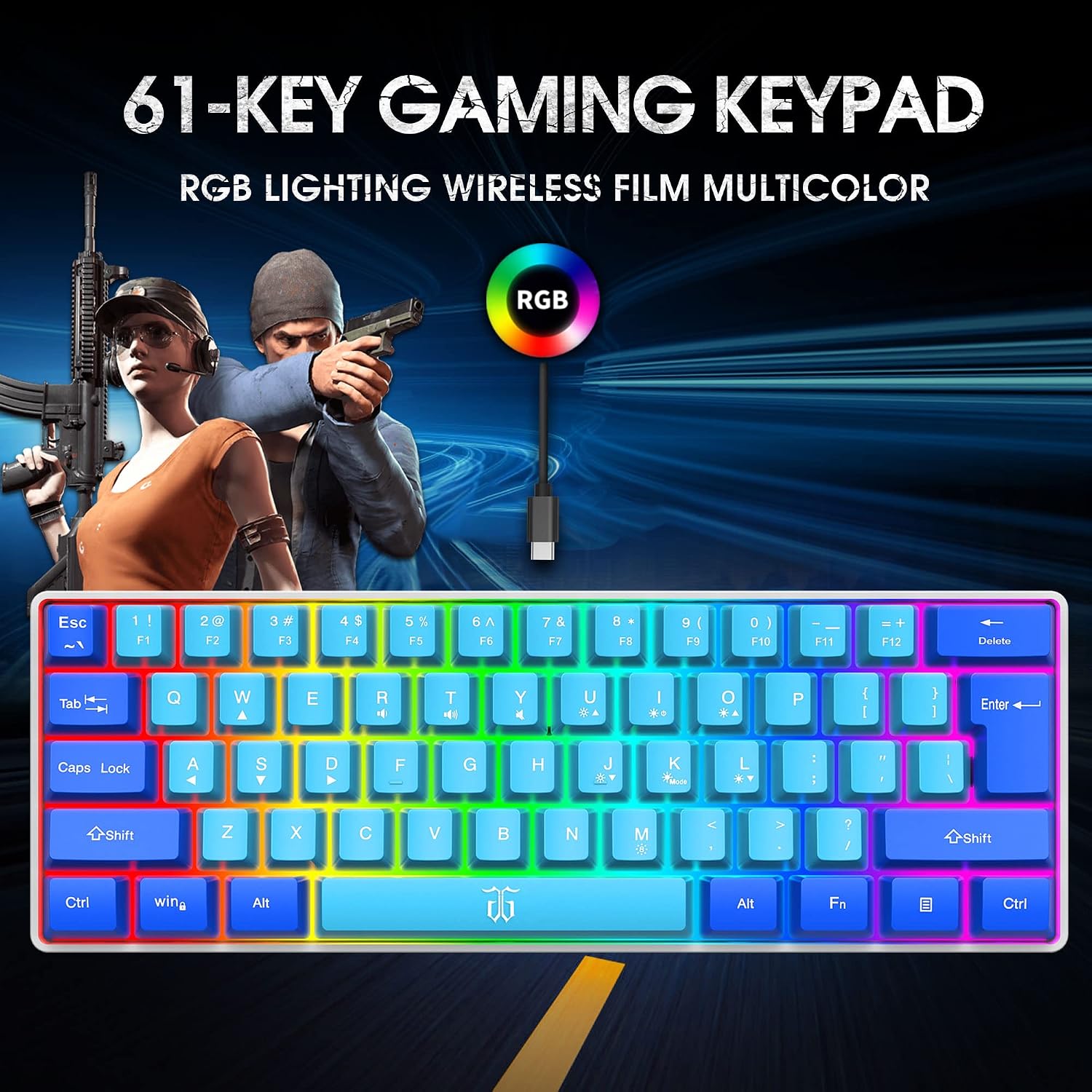 Snpurdiri 60% Wired Gaming Keyboard, RGB Ultra-Compact Mini Keyboard, Waterproof Mechanical Feeling Small Keyboard for PC/Mac Gamer, Typist, Travel, Easy to Carry on Business Trip (Blue-Wathet)