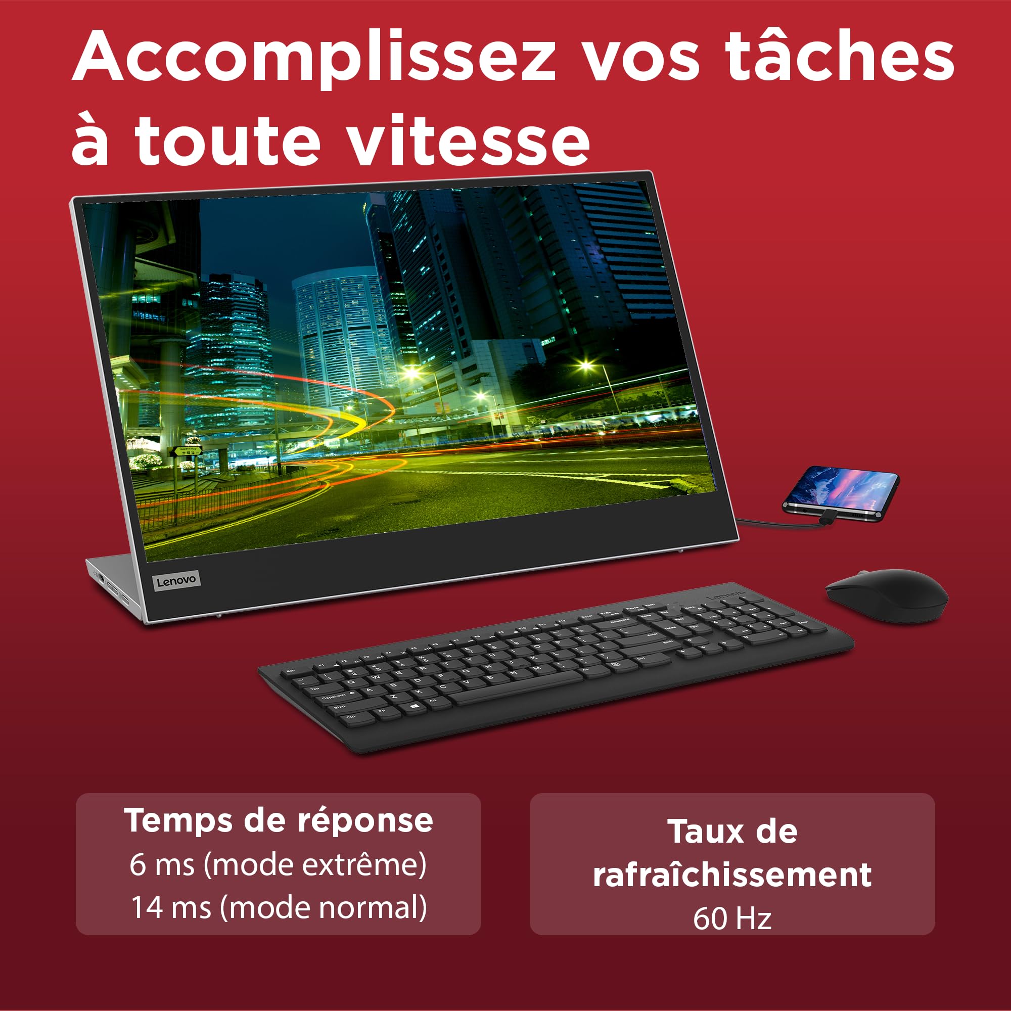 Lenovo L15(A21156FX0) Moniteur Portable, écran 15,6" (Full HD, IPS, 60 Hz, 6 ms, entrée 2 x USB-C, câble vers USB-C, réglable en Inclinaison) - Gris