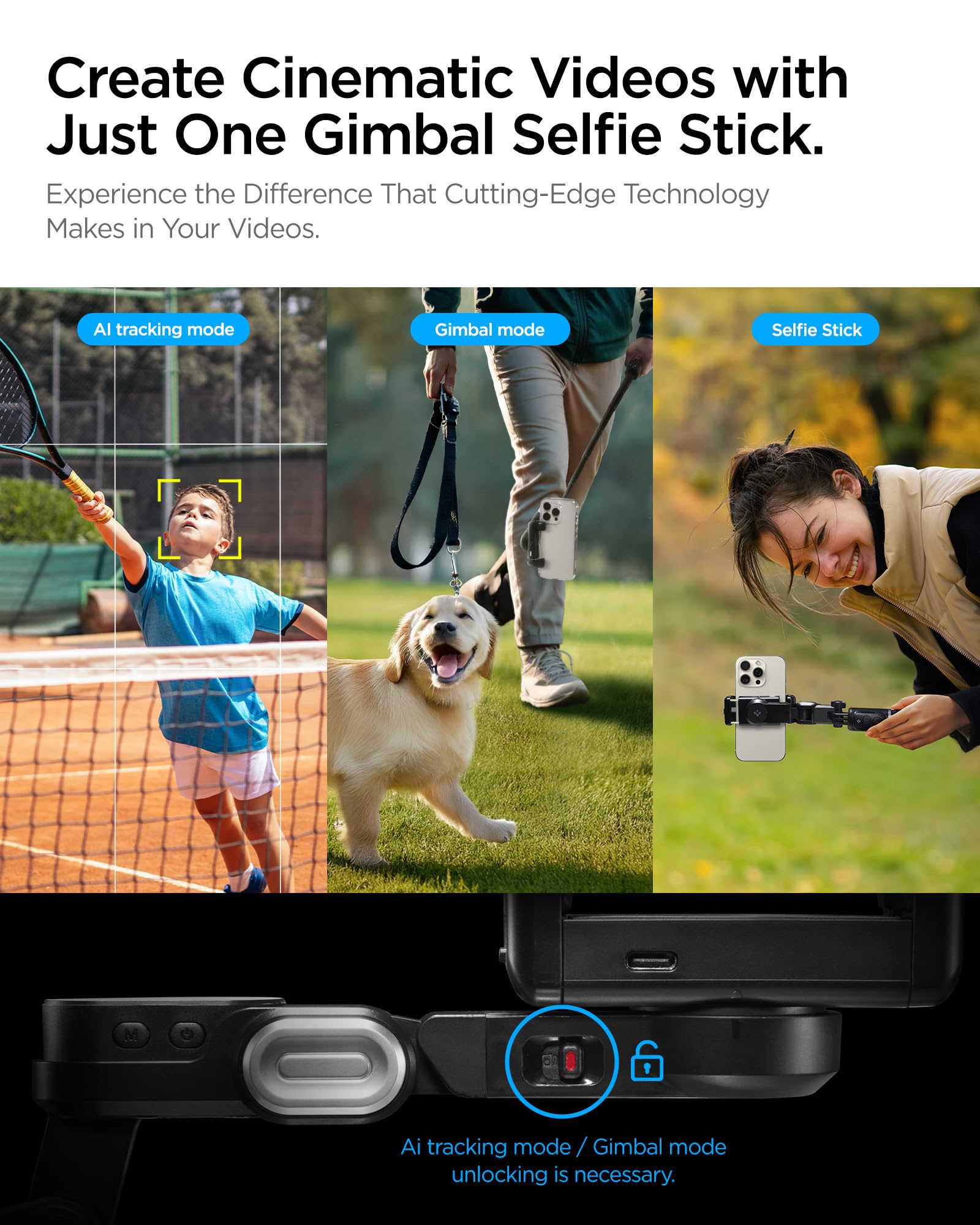Spigen S620W Stabilizzatore Gimbal per Smartphone con Treppiede a Riconoscimento Facciale, Supporto per Selfie Rotabile Verticale e Orizzontale, Include Luce LED e Telecomando Bluetooth - Nero