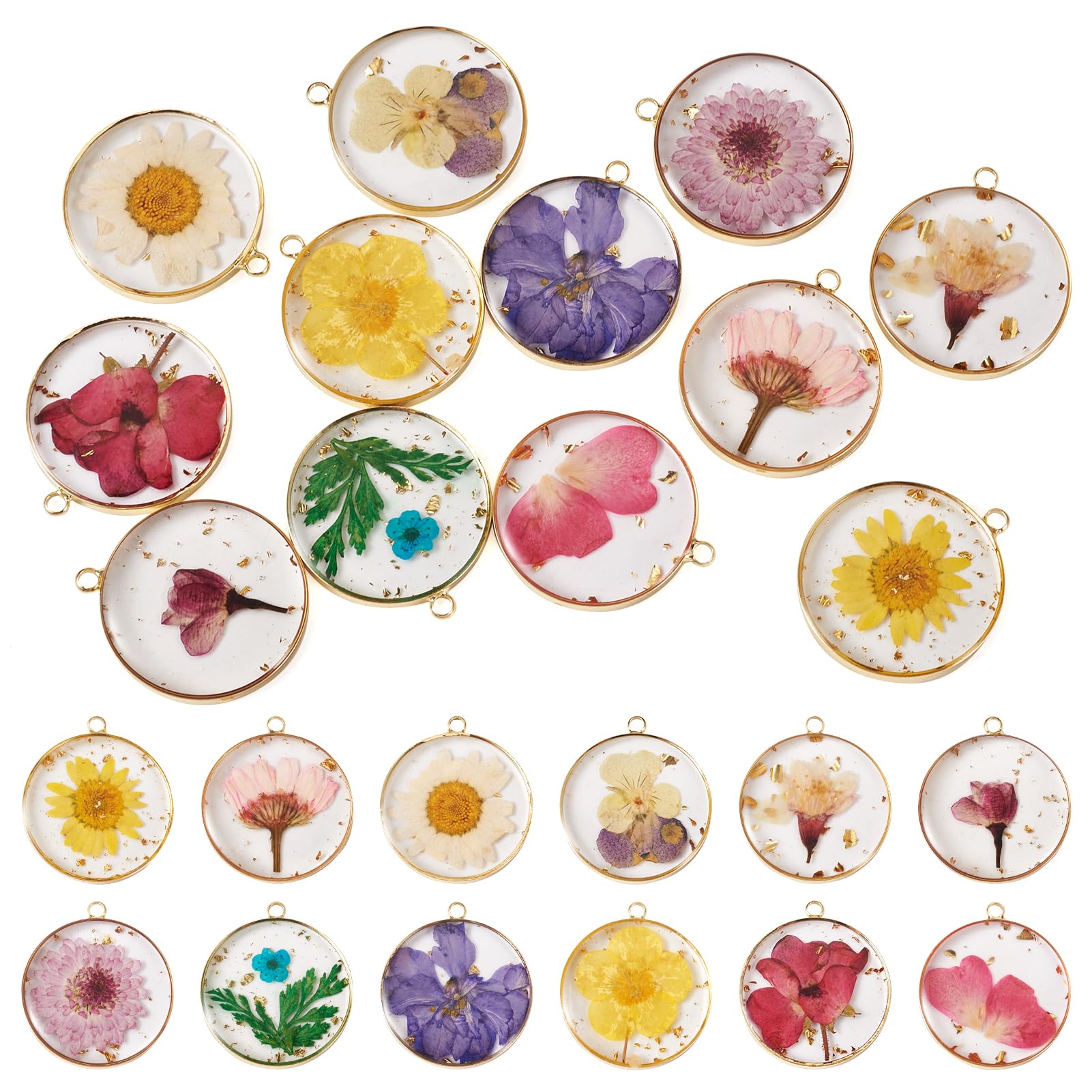 PandaHall 12 ciondoli geometrici a forma di fiori secchi, trasparenti, con foglie e piante, in resina, per la creazione di gioielli, collane, bracciali, regali di San Valentino