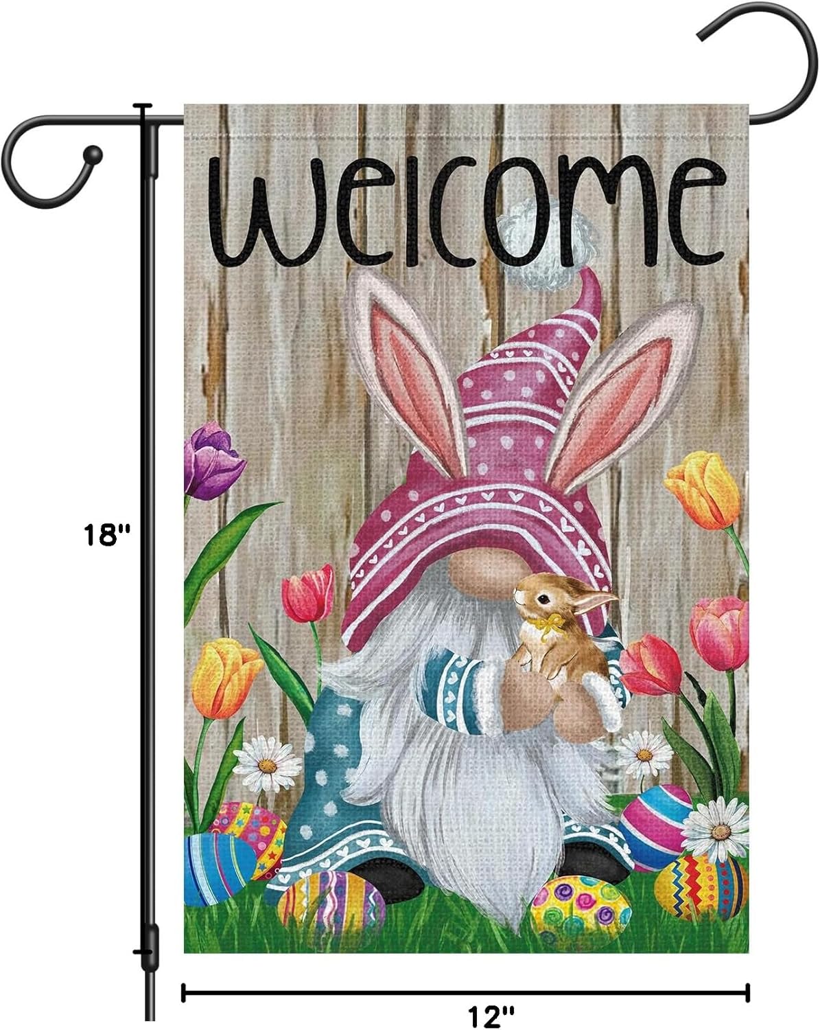Welcome Easter Gnome Garden Flag 12x18 Double Sided Burlap, Funny Bunny Floral Small Yard Flag Banner for Holiday Farmhouse Outdoor Decor (ONLY FLAG) - Image 8