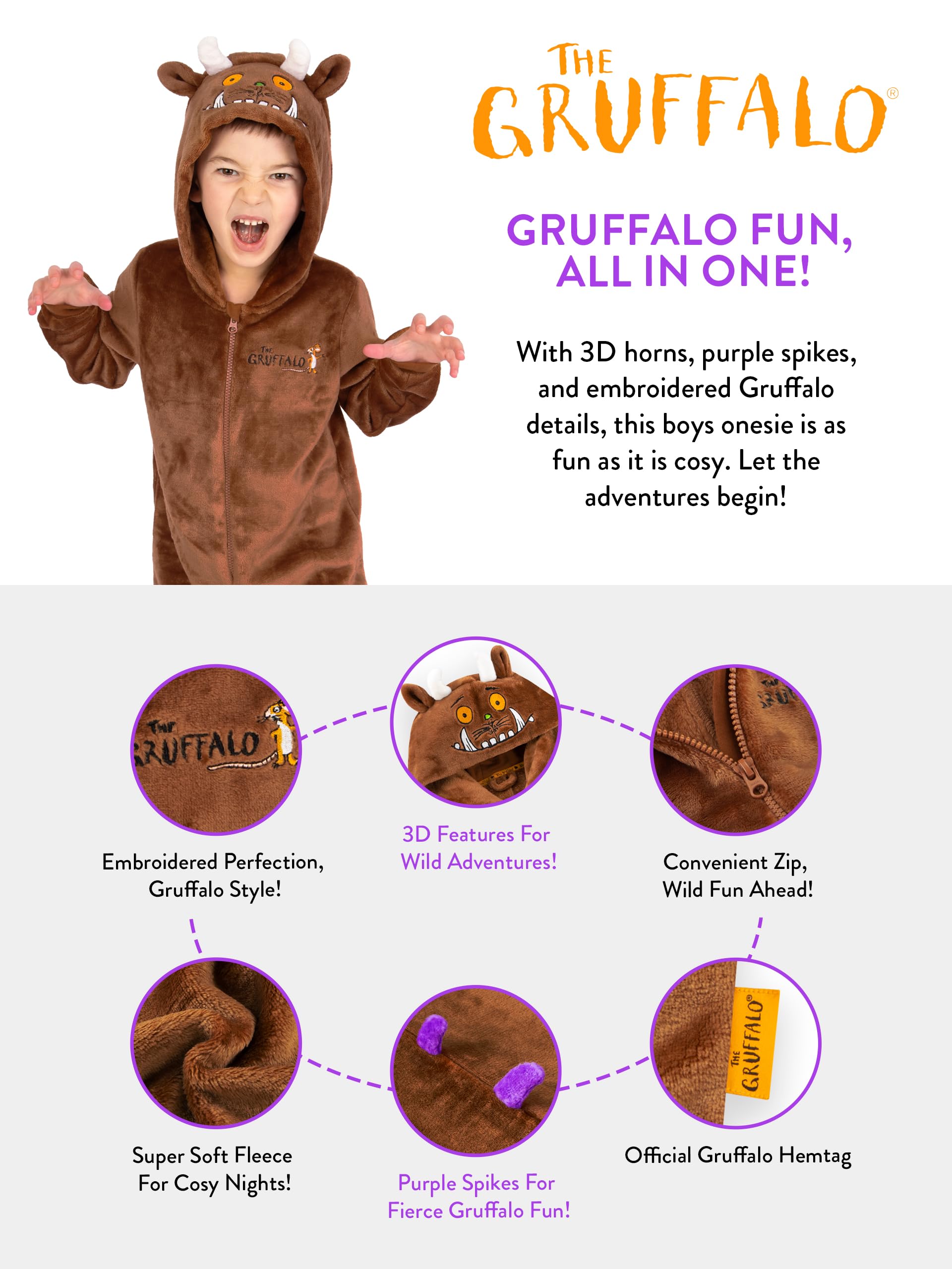 Gruffalo Pijama Niño | Pijama Mono Enterizo con Capucha Y Orejas 3D | Pijamas Invierno Niño Todo En Uno