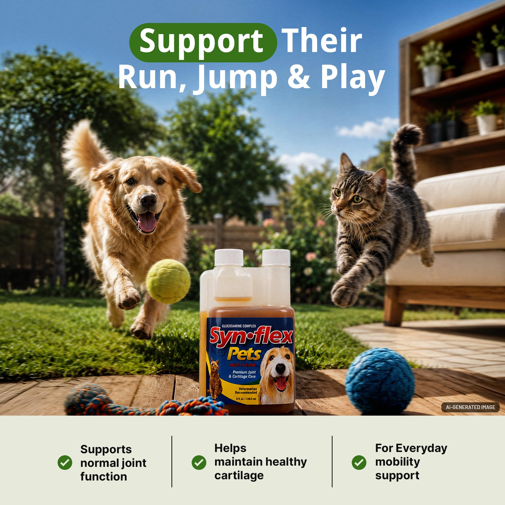 Synflex Pets Formule de glucosamine Liquide pour Animaux domestiques 227 g, Synflex Pets Liquid Glucosamine Formula for Pets, 8oz