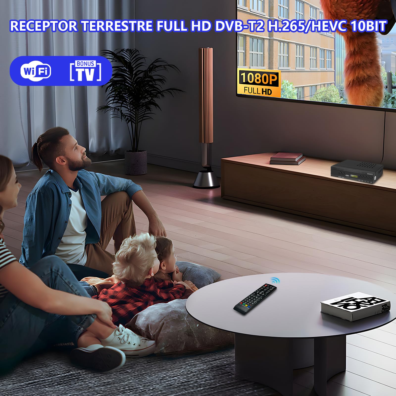 Décodeur TNT HD 2024, Tuner TNT HD, Récepteur TNT HD, Décodeur DVB-T2, HD 1080P H265 HEVC Main 10 Bits, Prend en Charge Les Fonctions ETHERNET/USB WiFi/Projecteur/Dolby/PVR/Multimédia