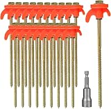 KEELYY 20 x Tent Pegs, Steel Pegs with Thread, Screw Pegs, Camping, Pegs, Stable for Camping and Outdoor, Tent Hooks for Hard Floor, Forest, Meadows, Grass, Robust and Strong - 1