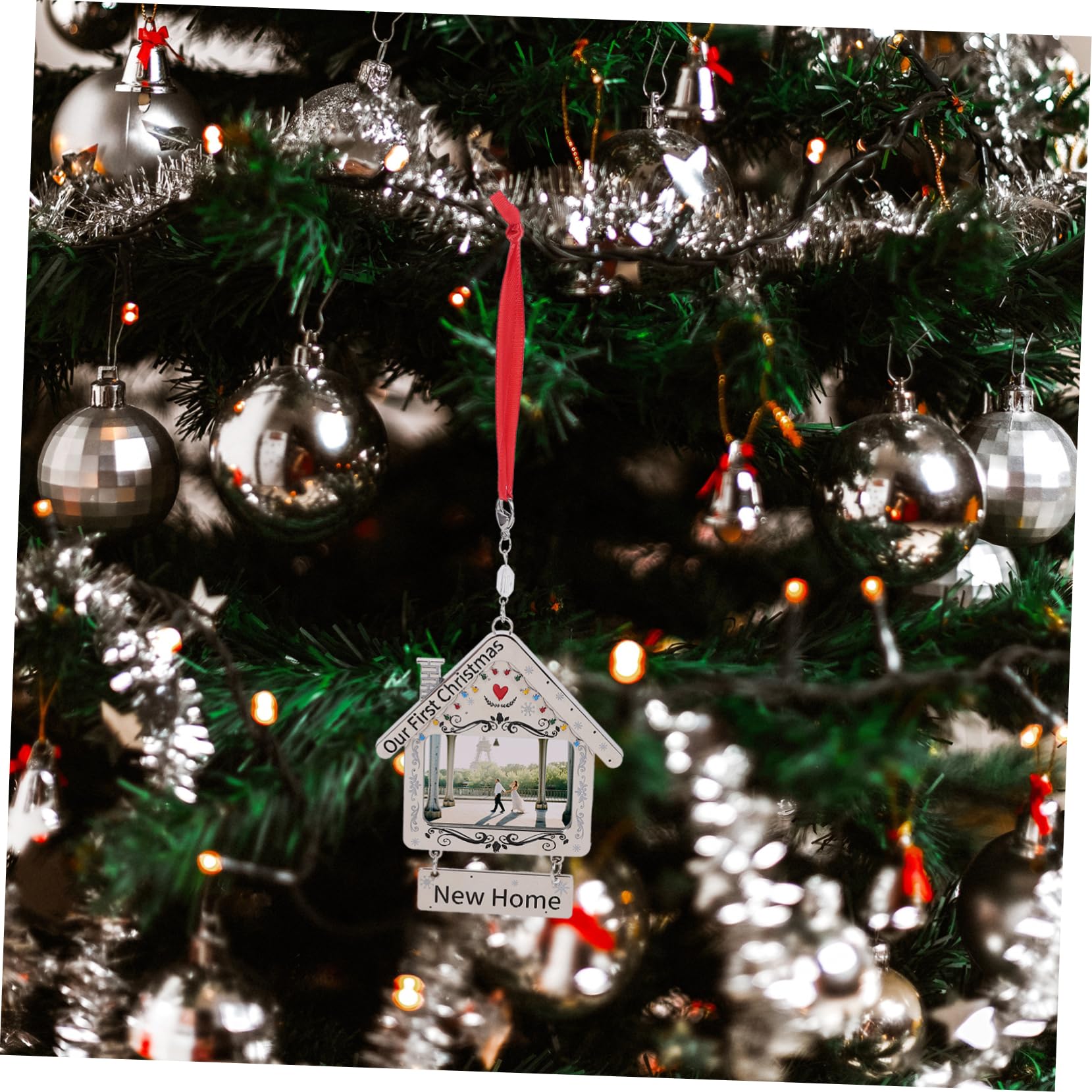 PRETYZOOM 3st Weihnachtsfotorahmen Personalisierte Anhänger Christbaumkugel Neue Hausschmuck Für Weihnachten Weihnachtsbilderrahmen-anhänger Gedenkdekorationen Diy Anhänger Silver Metall