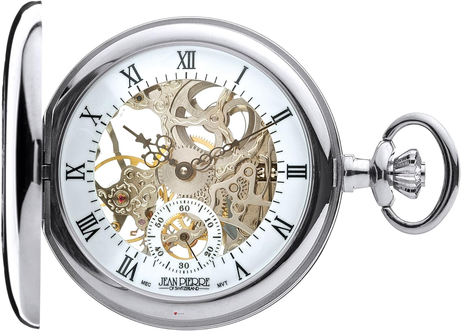 Skeleton Pocket Watch Half Hunter 17 Jewelled Mechanical Chromed Case - Luxury