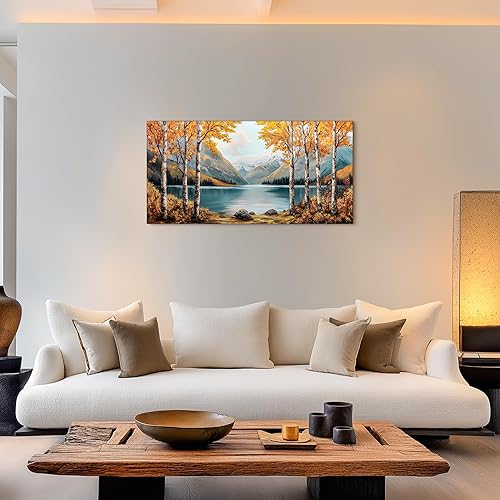 Miniatura 2 de SLYCAY Impresiones artísticas grandes de paisaje para pared, bosque de abedul Goden, cuadros de pintura en lienzo, naturaleza, lago, montaña,