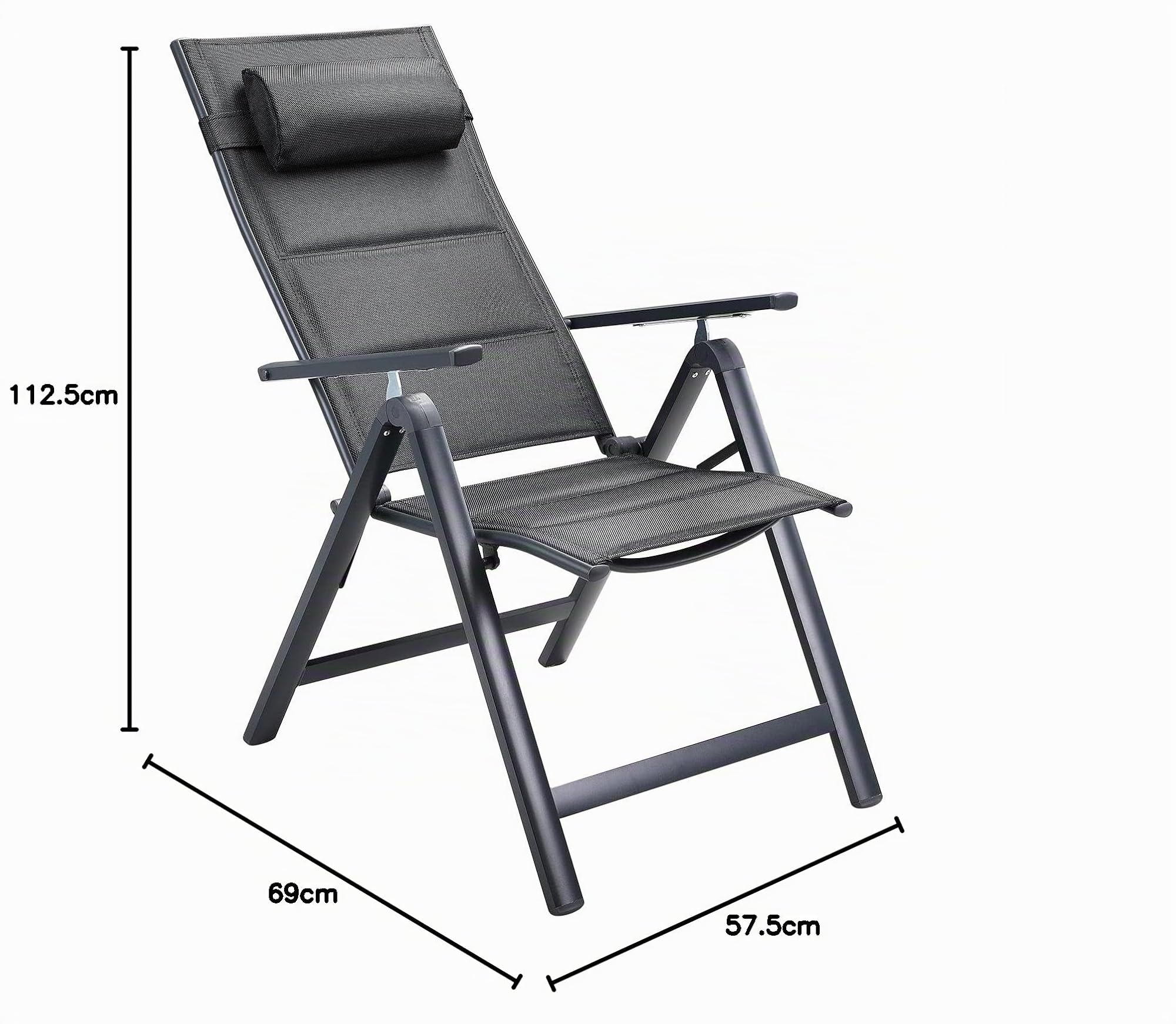Casaria Set de 4 chaises de Jardin Aluminium Dossier réglable 8 Positions Rembourrage Max. 120kg Chaise à Dossier Haut Chaise Pliante terrasse Anthracite