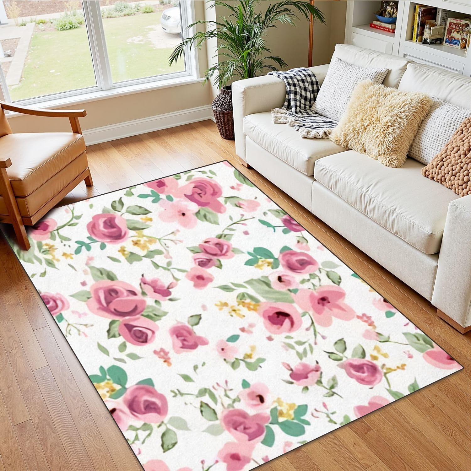 4x5 Boho Rug Rugs for Living Room Rugs for Entryway Seamless Spring Cute Tiny Vintage Floral Flower Pattern Bedroom Rug Door Mat Nursery Room Decor Rainbow Carpets