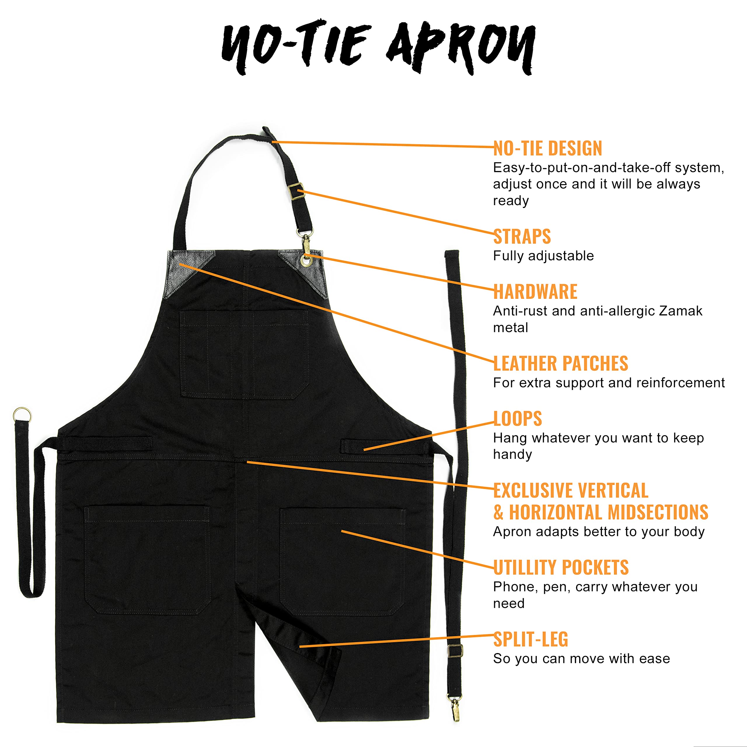 Under NY Sky Fartuch z diagonalu bez wiązania Uniseks No-tie Twill Apron (1 w zestawie)