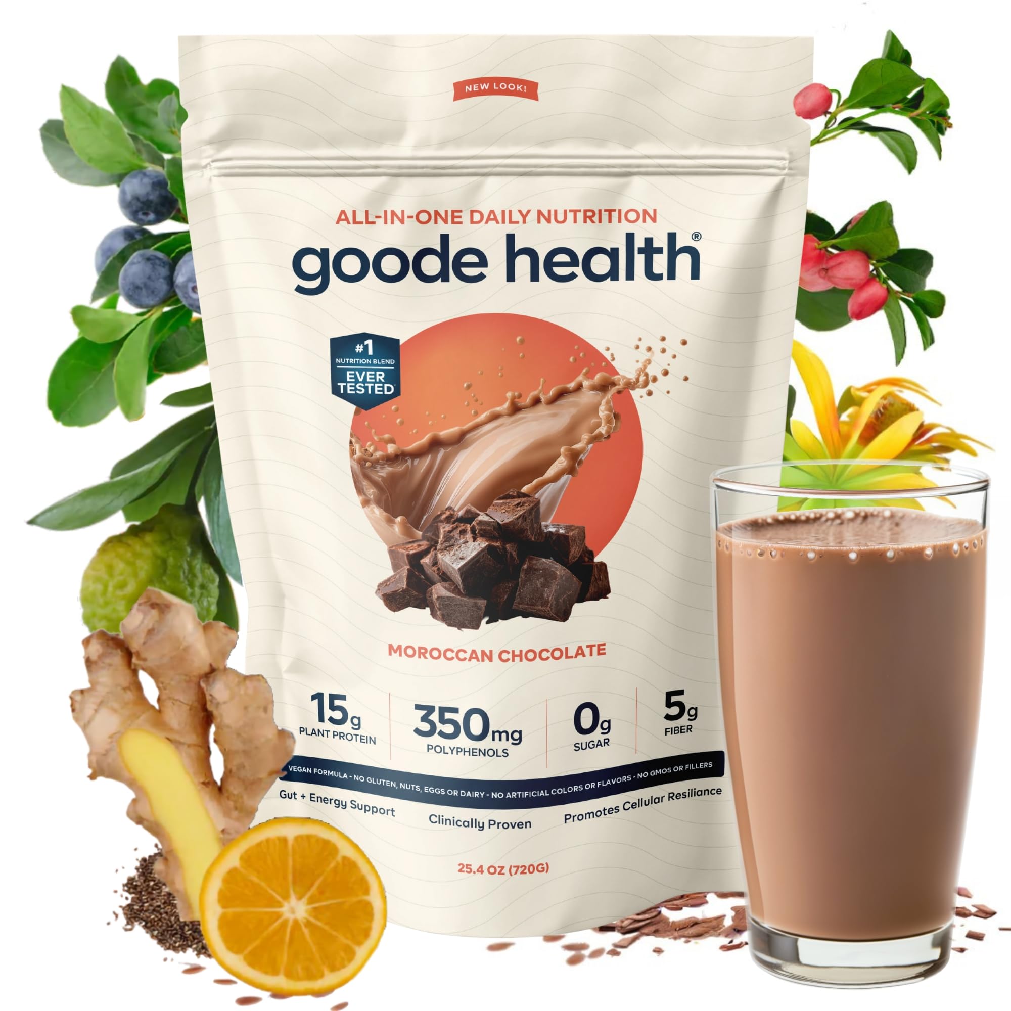 Goode Health Meal Replacement: Moroccan Chocolate (15g Plant Protein, Zero Sugar)