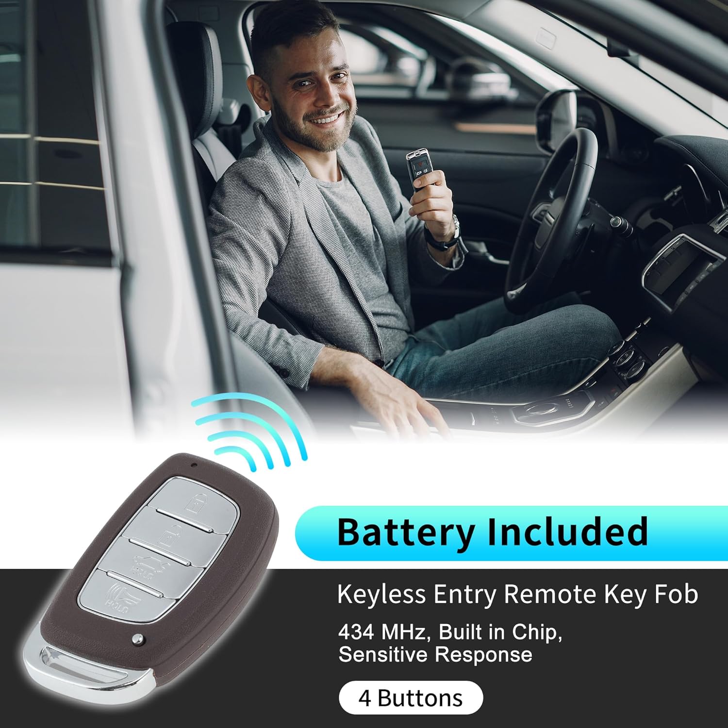 X AUTOHAUX CQOFD00120 434 MHz Replacement Keyless Entry Remote Smart Key Fob for Hyundai Sonata 2018 2019 No.95440-C1500/95440-C1500NNA/95440-C2500 4 Buttons
