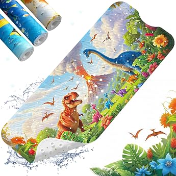 XIYUNTE Badewannenmatte rutschfest Kinder - 100x40 cm Antirutschmatte f r Badewanne und Dusche schimmelresistente Badematte f r Baby und Kinder 100% BPA Frei & T V-Gepr ft Dinosaurier