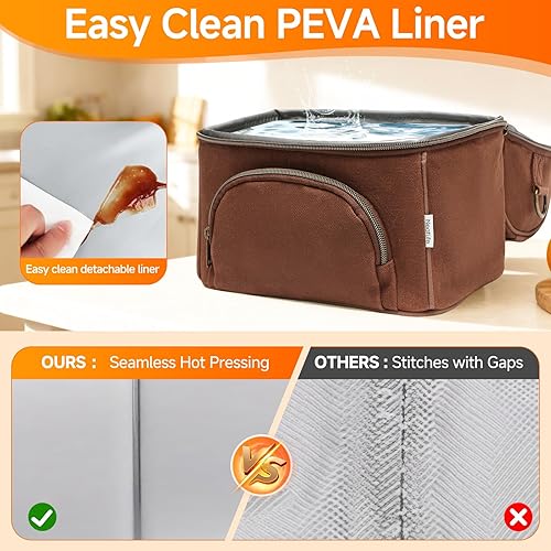 Miniatura 7 de Bolsa de almuerzo de lona encerada para hombres, pequeñas bolsas enfriadoras suaves aisladas con 2 bolsas de hielo, bolsas de almuerzo para mujer