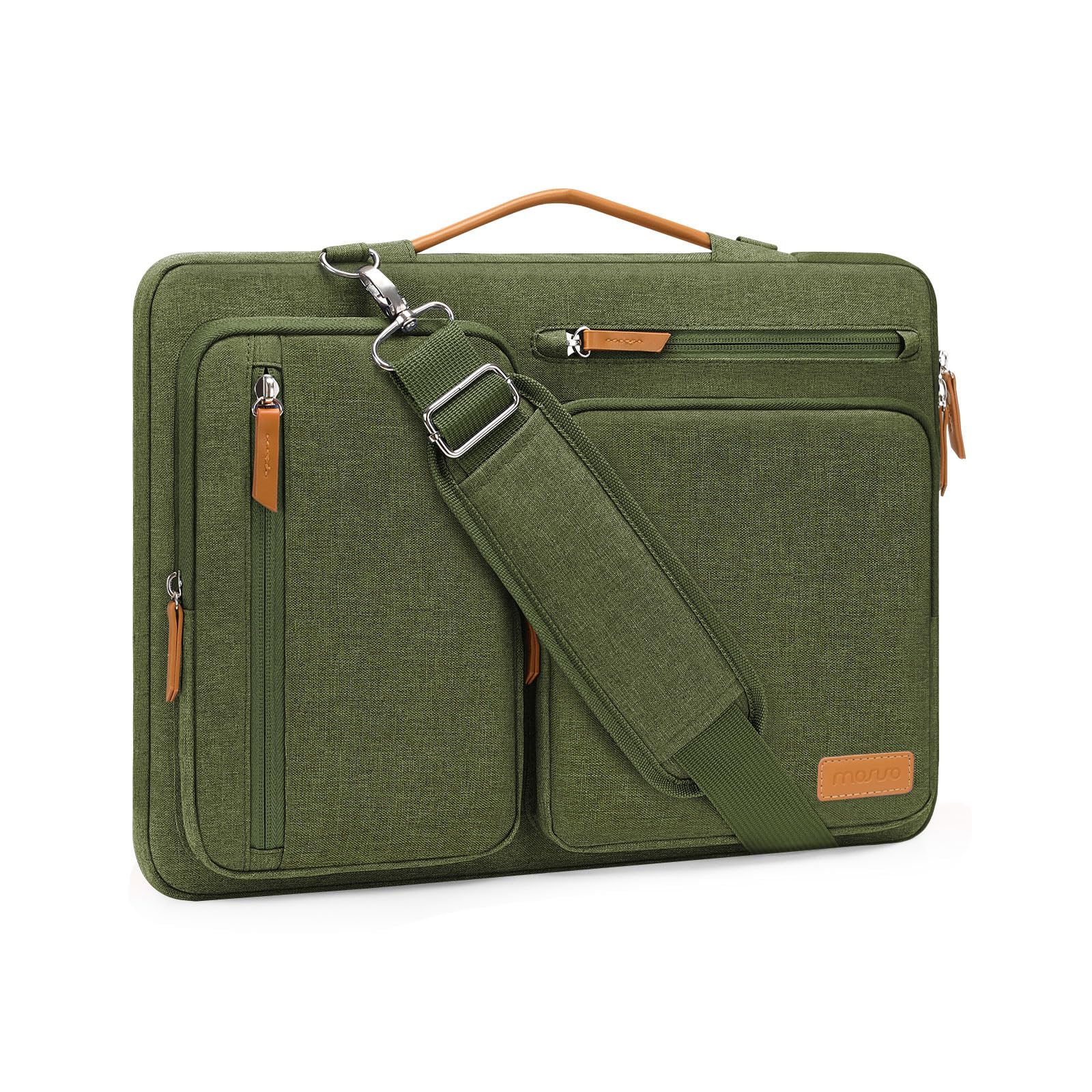 MOSISO 360 Protective Laptop Shoulder Bag, Side Open Messenger Bag with 4 Zipper Pockets&Handle 16 inch Olive Green