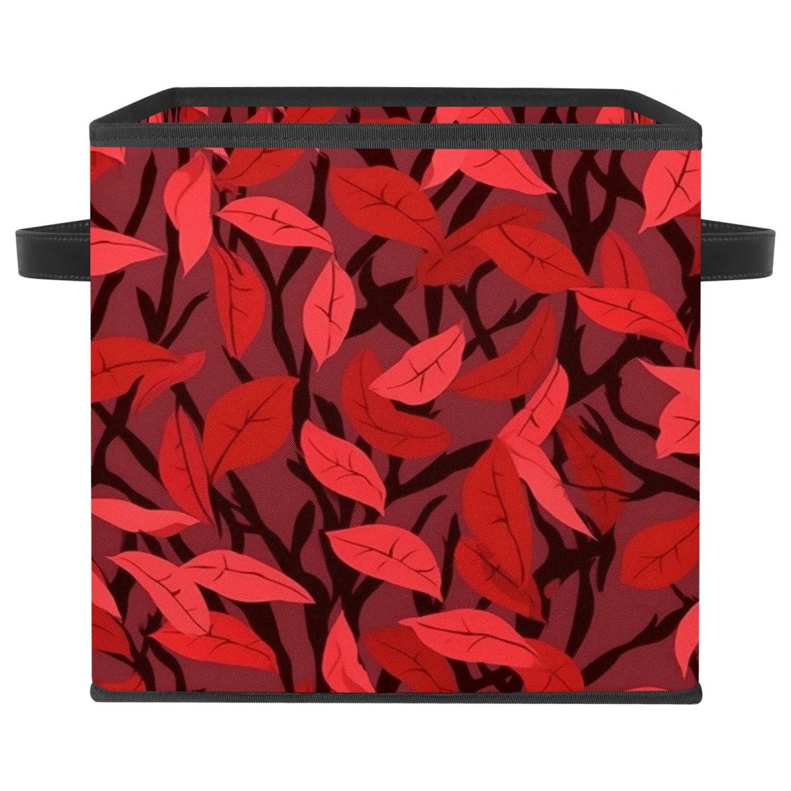Bac de rangement cube feuilles rouges pour organiser le salon