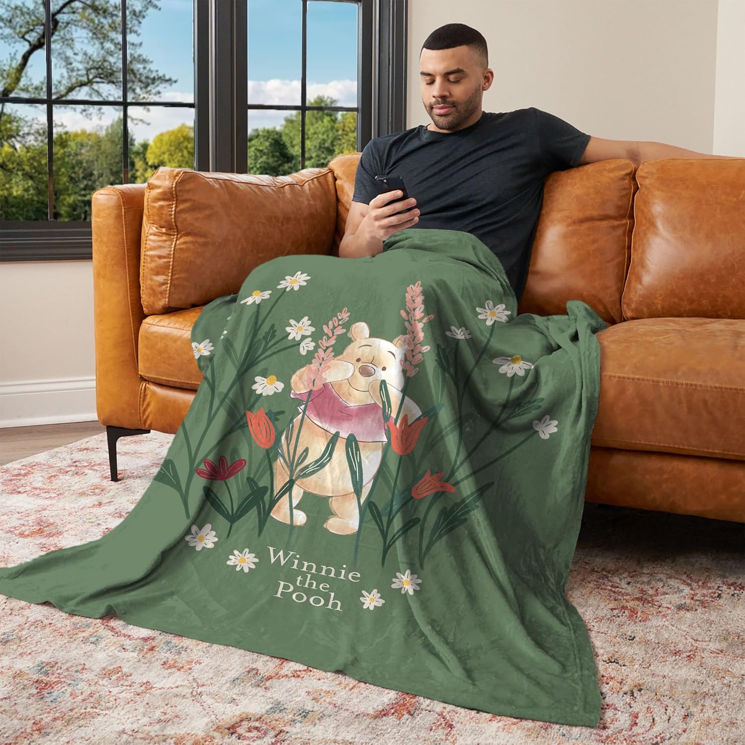 Northwest Winnie The Pooh Floral Peekaboo Silk Touch Throw Blanket 50x60 Inches