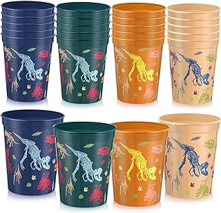 Nuanchu 24 Pack Dinosaur Party Plastic Cups, Dinosaur Birthday Party Supplies Dinosaur Tumbler Cups Dinosaur Party Supplies Reusable Plastic Party Cups for Kids Dinosaur Party Favor Decoration 4 Color