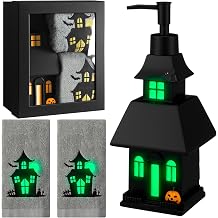 Teenyyou 4 Pcs Halloween Haunted House Soap Dispenser Set with Towels