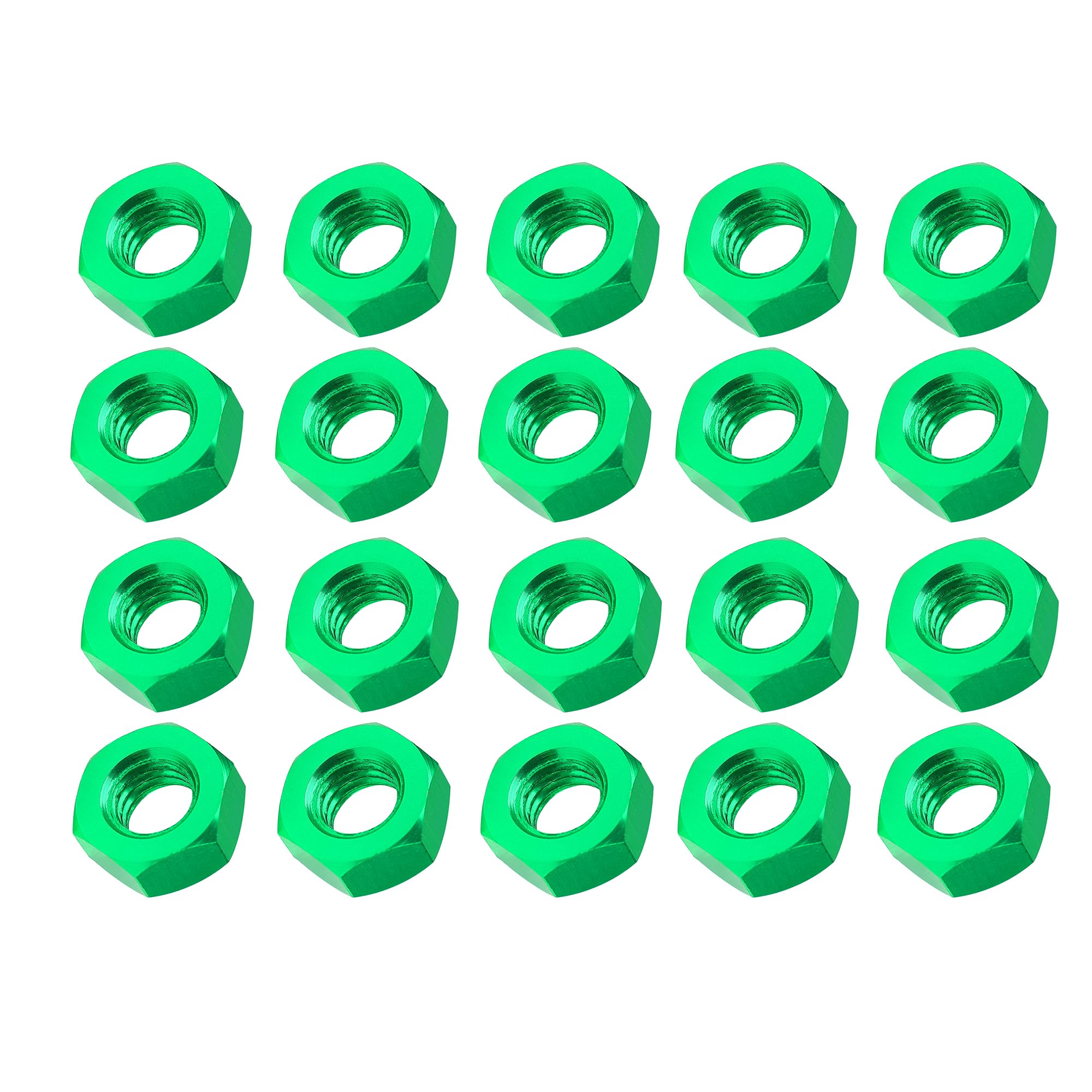 Yaruijia Hex Nut M2 M3 M4 M5 M6 Aluminum Alloy Lock Nut Full Screw Thread Bolt Cap for Drone, Toy, Model, DIY Part Pack of 20 (Green, M3)