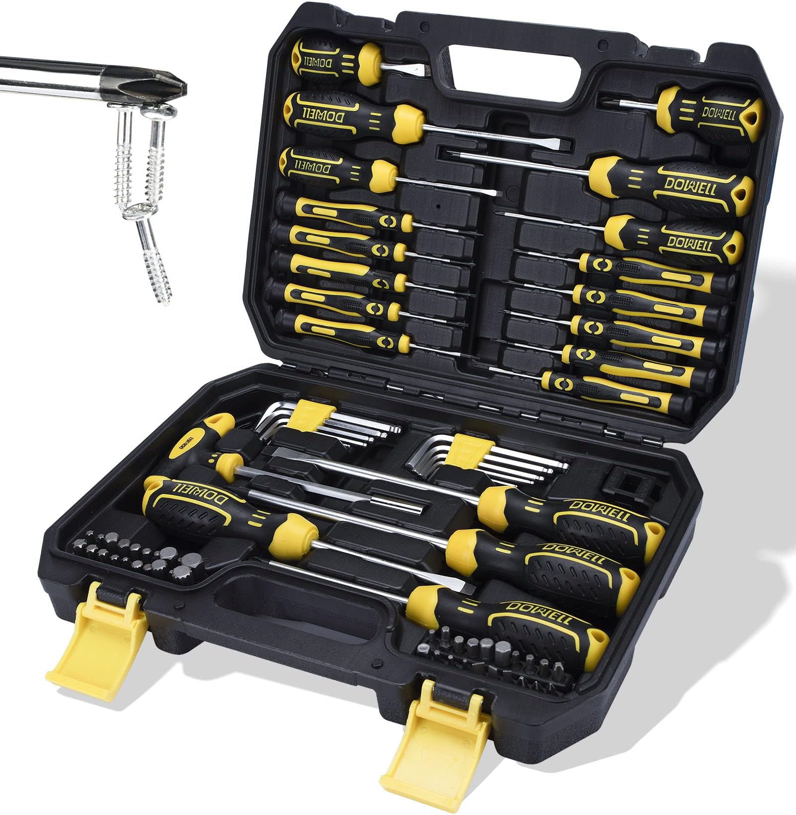 DOWELL Magnetic Screwdriver Set Slotted/Phillips/Torx 108-Piece Stubby Screwdriver Mini Precision Screwdriver Bits Set Hex Key Set Magnetizer Tool Kit for Repair Craft