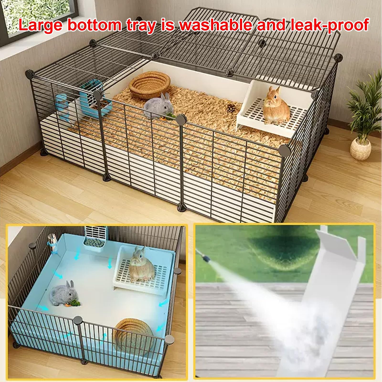 Jaula para Conejos, Parque Infantil para Conejos En Interiores, Casa para Conejos con Deflector Alto Y Gran Espacio para Conejos, Hurones, Chinchillas Y Erizos