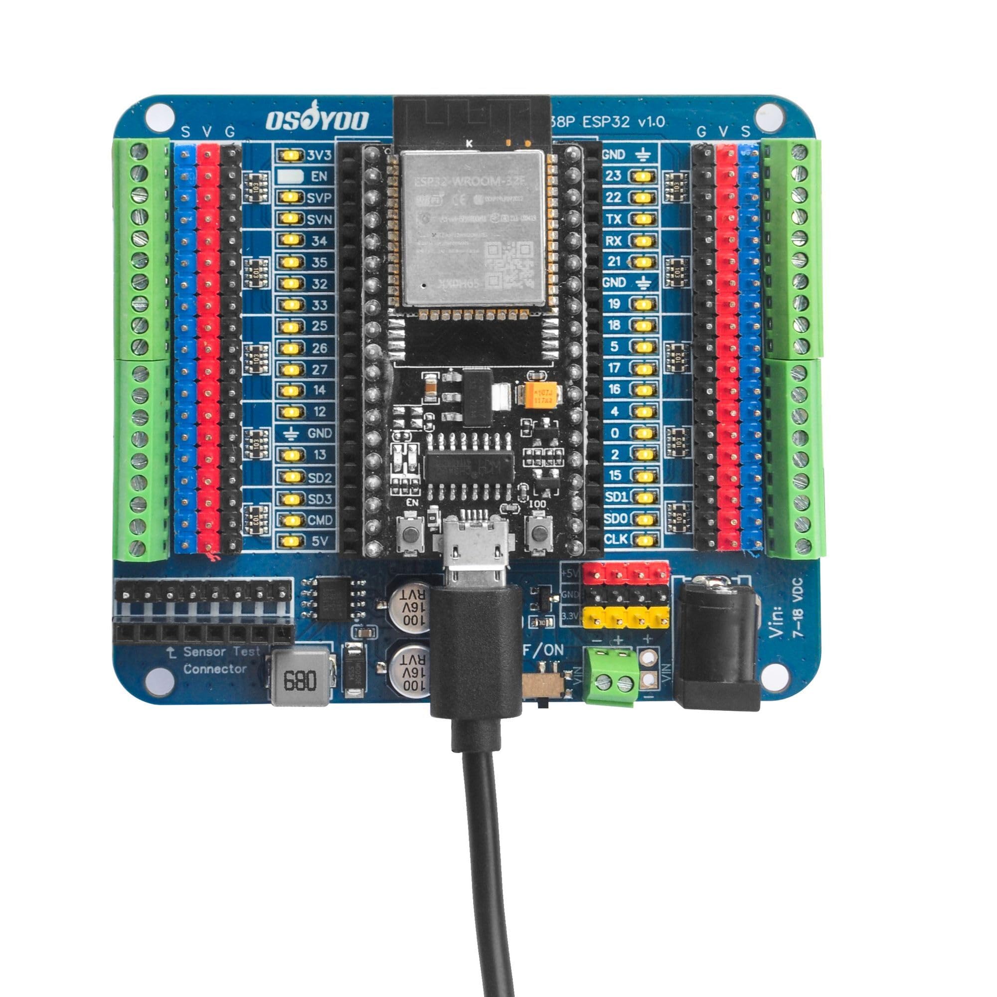 OSOYOO Scheda Breakout per scheda di espansione ESP32 a 38 pin con doppia intestazione 2x19P - Indicatori LED GPIO - ideale per prototipazione, sviluppo e apprendimento ESP32